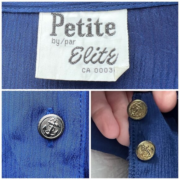 Vintage Petite by Elite Short Sleeve Button Down Shirt Shoulder Pads Medium - Picture 3 of 9